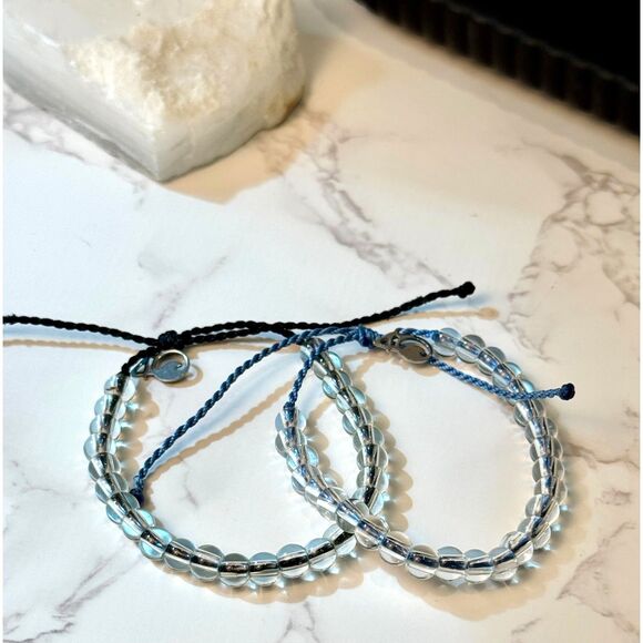 4 Ocean Pair Adjustable Bracelets - Blue and Black Glass - Picture 2 of 5